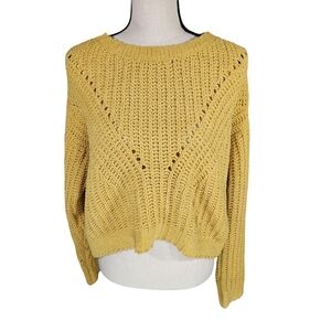 Love Tree Oversized Cropped Open Knit Sweater, Yellow, Small